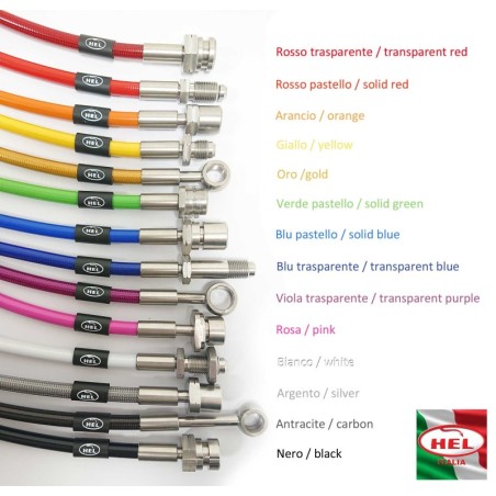 Kit 6 tubi freno in treccia inox, assemblato da noi in Italia con componenti, macchinari e metodologie HEL Performance UK.Link